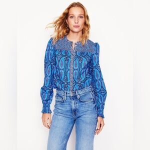 NWT BODEN Smocked Yoke Cotton Blouse Hotch Potch Paisley Bud Size US 4 / UK 8